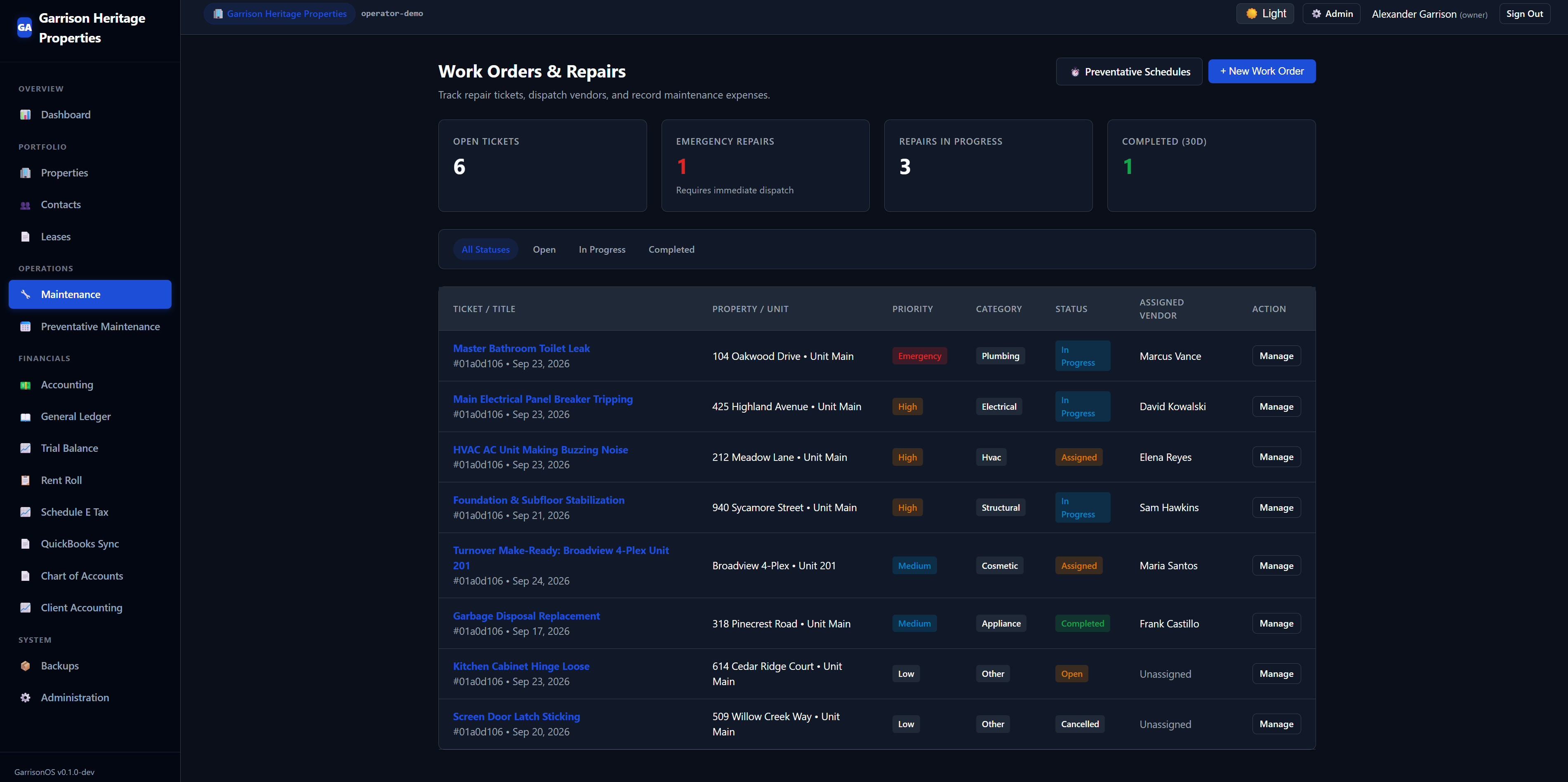 GarrisonOS v0.1.0-dev Live Maintenance Dashboard
